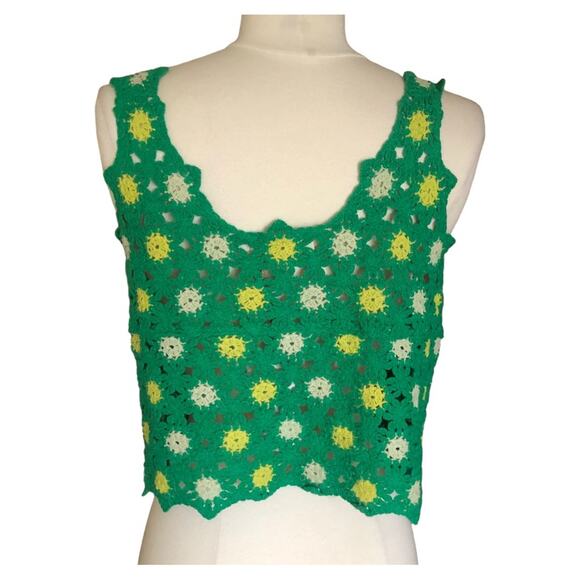 New in NWT Floral Crochet Lace Cropped Tank Top Kelley Green Size S/M - Picture 5 of 15